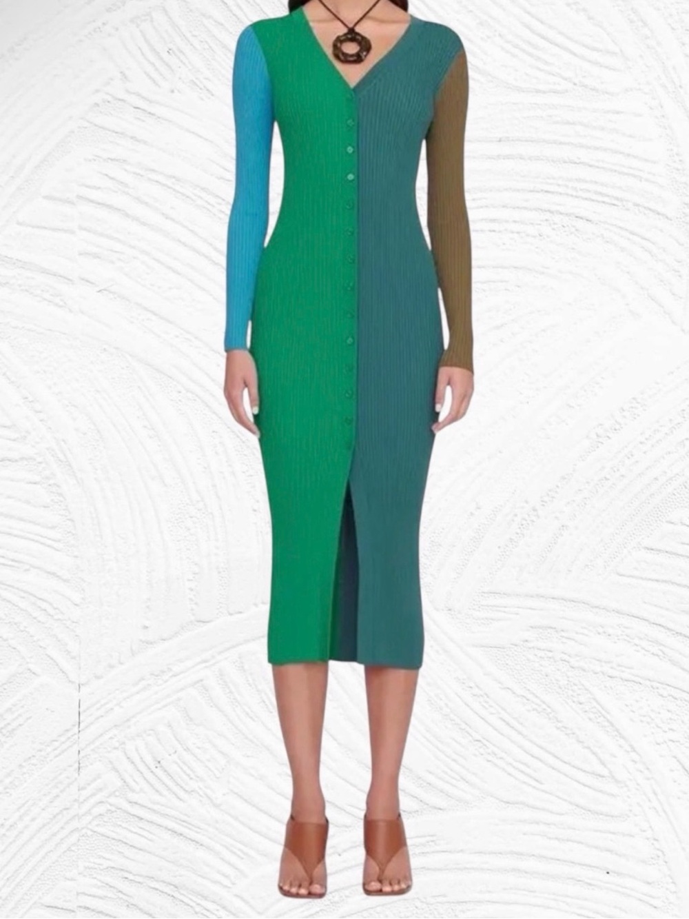 STAUD Shoko Colorblock Rib-Knit Button-Front Dress  Size XS